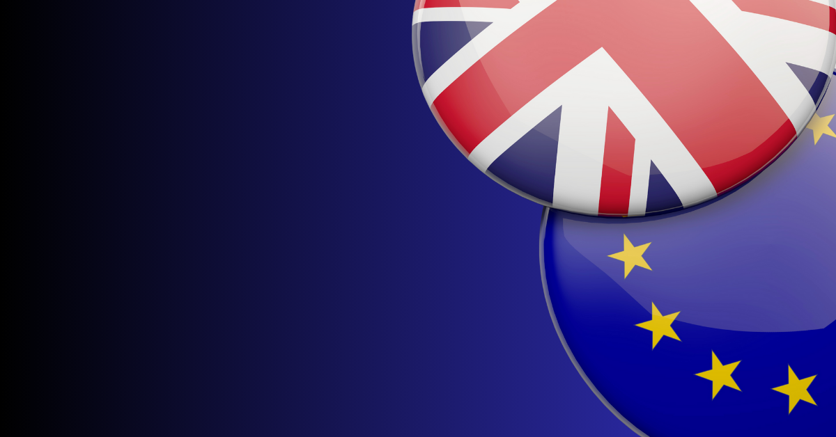 Overlapping UK and EU flag badges symbolising post-Brexit immigration policy and the 2024 update to EUSS application validity.
