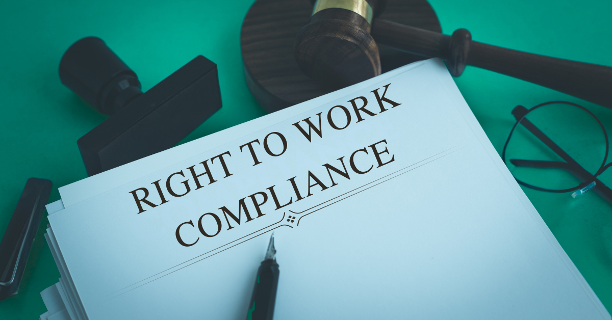 Right to work compliance documentation and legal enforcement imagery representing expanded employer liability and workforce compliance obligations from October 2026.