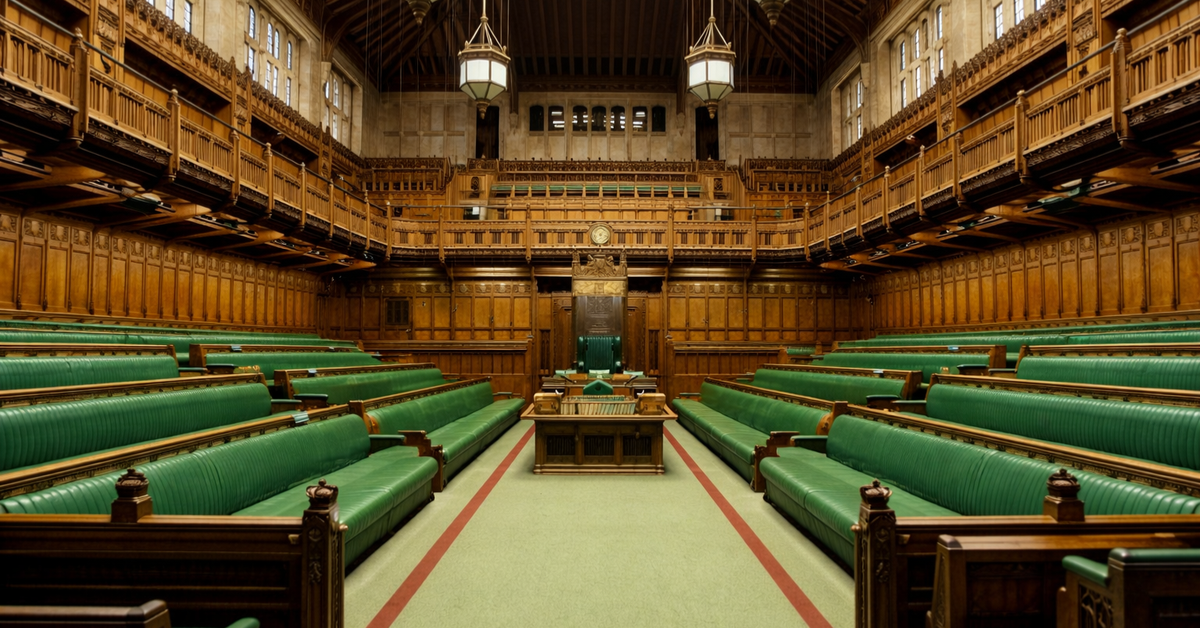 Interior of the UK House of Commons chamber following announcement of asylum protection changes in March 2026